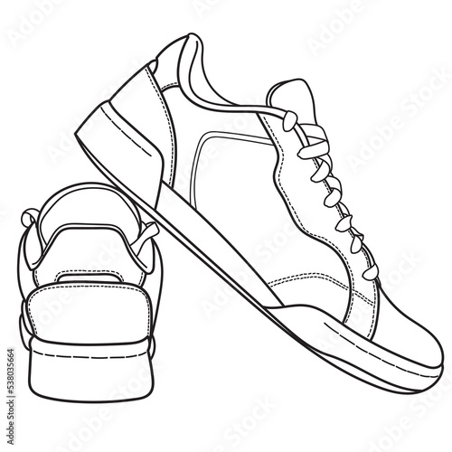 Hand drawn sneakers, gym shoes. Classic vintage style. Doodle vector illustration.