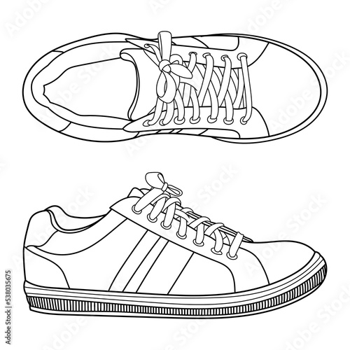 Hand drawn sneakers, gym shoes. Doodle vector illustration.