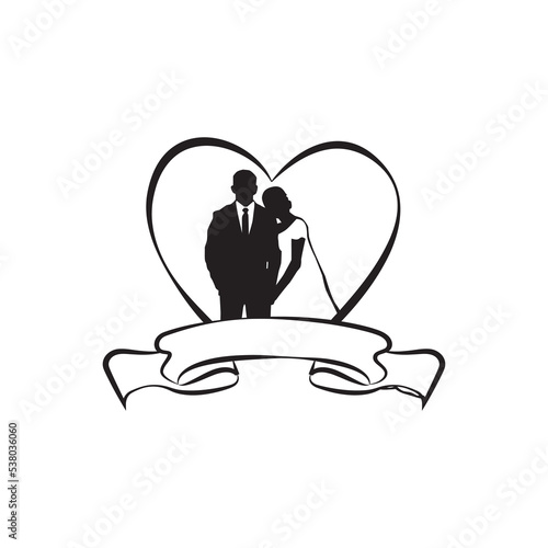 Bride and groom wedding silhouette banner illustration