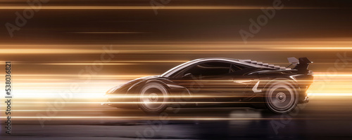 Photography Speeding Sports Car On Neon Highway