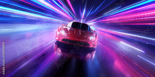 Εκτύπωση καμβά Red Sports Car On Neon Highway