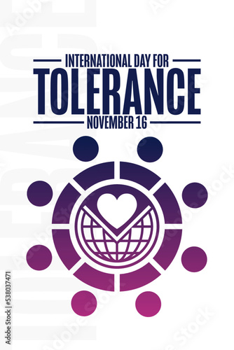 International Day for Tolerance. November 16. Holiday concept. Template for background, banner, card, poster with text inscription. Vector EPS10 illustration.
