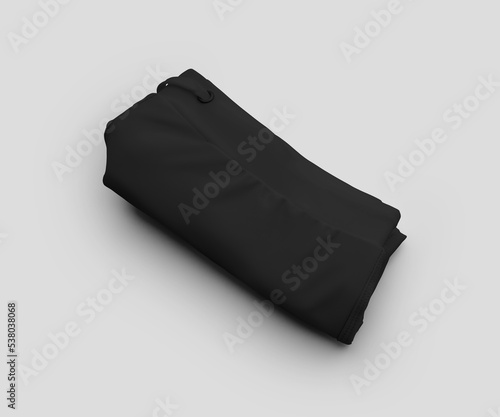Mockup of black swimming trunks, subject with tag close-up, isolated on background.