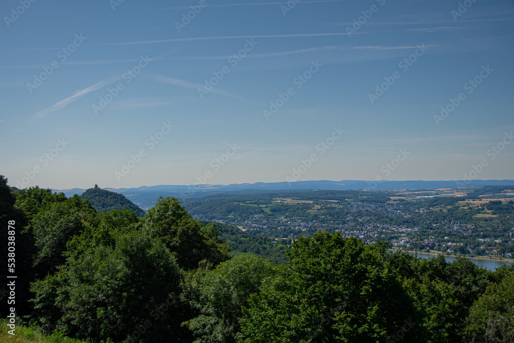 Beautiful view from the Petersberg on the Drachenfels and the Rhine