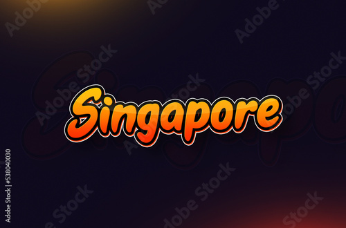 Country Name Singapore Typography on Dark Background: Design Illustration in Creative Hand drawn style with Yellow and Orange Gradient. Used for welcoming, touring, or independence day celebration