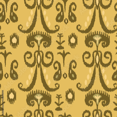 Digital ikat pattern for silk fabrcs. Traditional textile productin Uzbekistan and other countries of Central Asian region. Beautiful adras or atlas in uzbek language. Margilan city. 