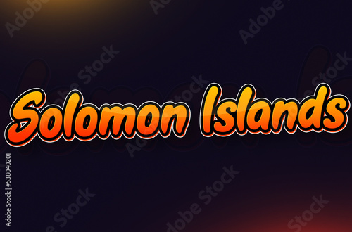 Country Name Solomon Islands Typography on Dark Background: Design Illustration in Creative Hand drawn style with Yellow and Orange Gradient. Used for welcoming, touring, independence day celebration
