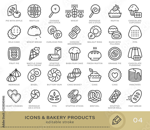Set of conceptual icons. Vector icons in flat linear style for web sites  applications and other graphic resources. Set from the series - Bakery products. Editable stroke icon.