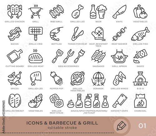 Set of conceptual icons. Vector icons in flat linear style for web sites, applications and other graphic resources. Set from the series - Barbecue and Grill. Editable stroke icon.