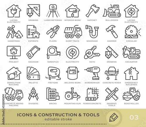 Set of conceptual icons. Vector icons in flat linear style for web sites, applications and other graphic resources. Set from the series - Construction and Tools. Editable stroke icon.
