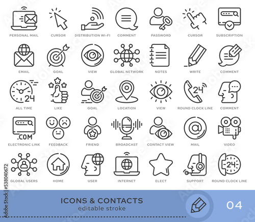 Set of conceptual icons. Vector icons in flat linear style for web sites, applications and other graphic resources. Set from the series - Contacts. Editable stroke icon.