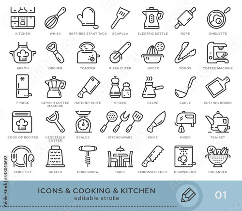 Set of conceptual icons. Vector icons in flat linear style for web sites, applications and other graphic resources. Set from the series - Cooking and Kitchen . Editable stroke icon.
