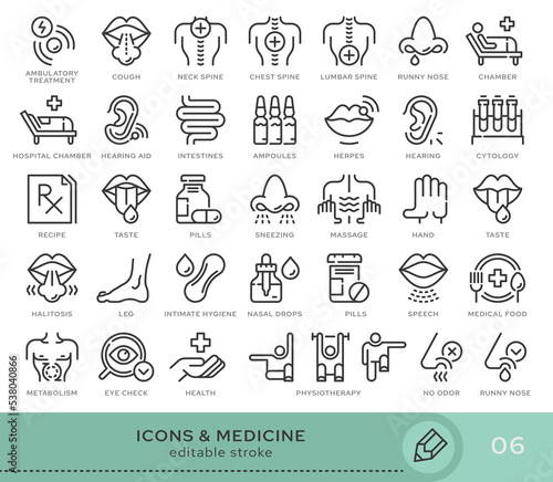 Set of conceptual icons. Vector icons in flat linear style for web sites, applications and other graphic resources. Set from the series - Medicine. Editable stroke icon.
