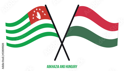 Abkhazia and Hungary Flags Crossed And Waving Flat Style. Official Proportion. Correct Colors.