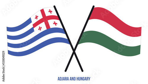 Adjara and Hungary Flags Crossed And Waving Flat Style. Official Proportion. Correct Colors.