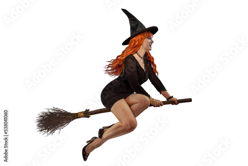 Fototapeta Halloween Witch flying on a broomstick