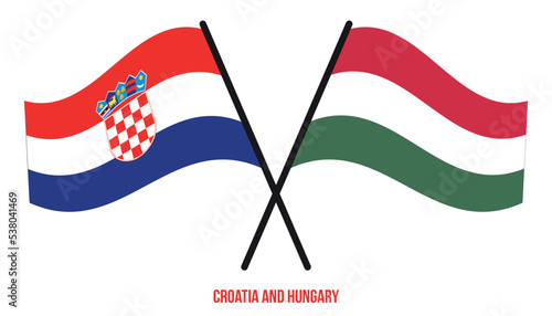 Croatia and Hungary Flags Crossed And Waving Flat Style. Official Proportion. Correct Colors.