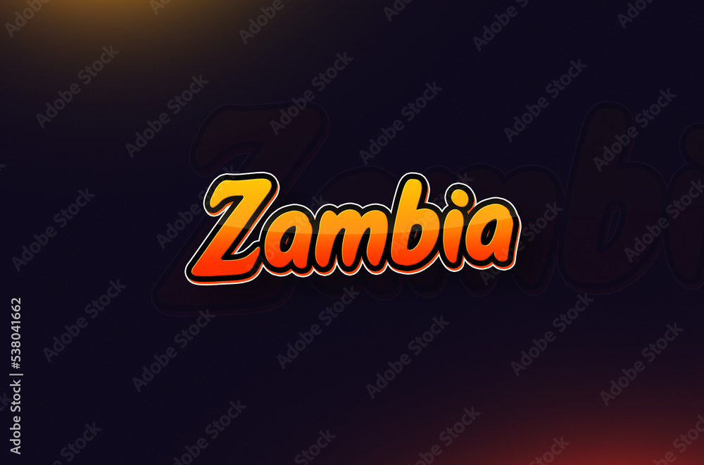 Country Name Zambia Written on Dark Background: Design Illustration in Creative Hand drawn style with Yellow and Orange Gradient. Used for welcoming, touring, or independence day celebration Country Name Zambia Written on Dark Background: Design Illustration in Creative Hand drawn style with Yellow and Orange Gradient. Used for welcoming, touring, or independence day celebration