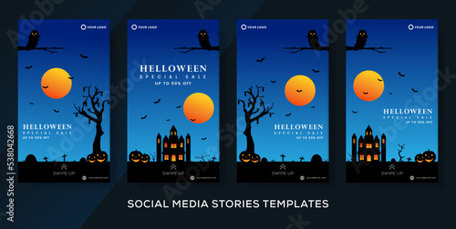 Halloween sale banner template stories post. premium vector