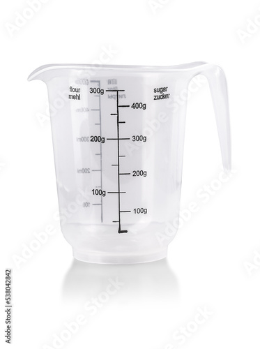 Plastic Transparent kitchen measuring cup isolated on white