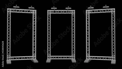3D rendering of Aluminum truss frames with hanging light on black, Clipping path