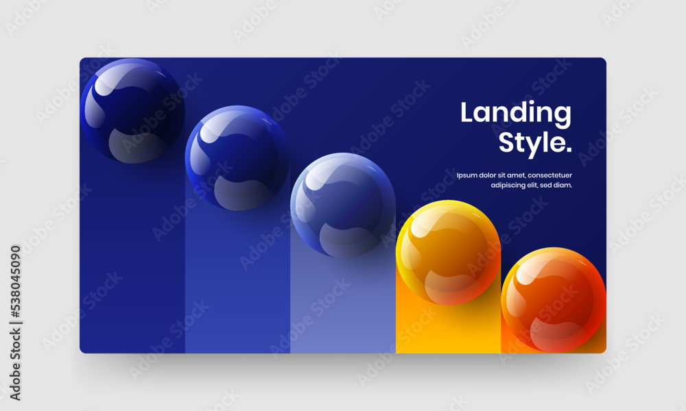 Simple realistic spheres flyer concept. Clean magazine cover design vector layout.