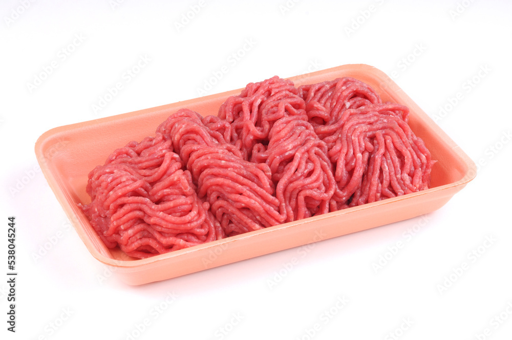 Raw mince in plate package isolated Raw mince in plate package isolated