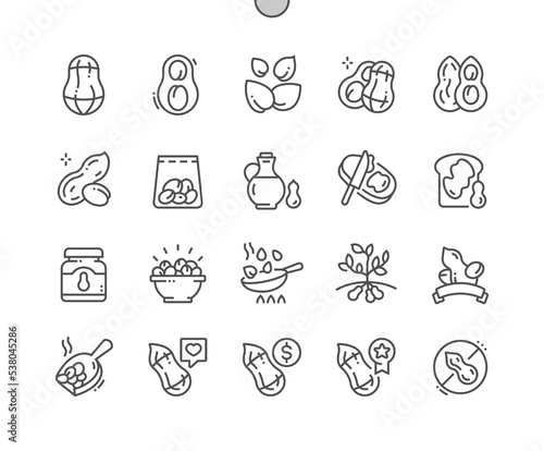 Peanut. Nature vegetable organic food nutrition. Nut collection. Pixel Perfect Vector Thin Line Icons. Simple Minimal Pictogram