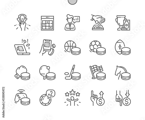 Betting on gambling. Online betting on sports games. Double bet. Win. Pixel Perfect Vector Thin Line Icons. Simple Minimal Pictogram