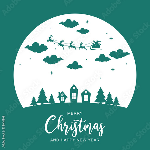 Christmas greeting and Santa Claus sleigh silhouette with paper style design