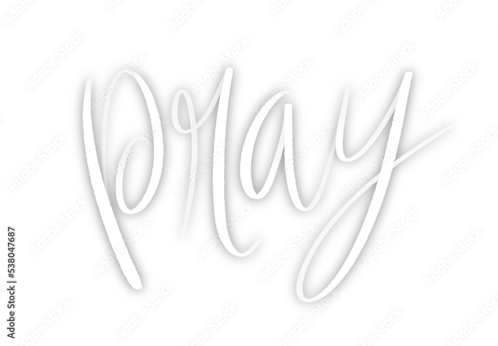 Fototapeta premium PRAY white brush lettering banner with drop shadow on transparent background
