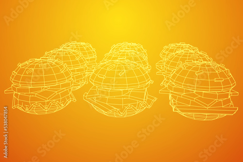 Hamburger or cheeseburger wireframe low poly mesh