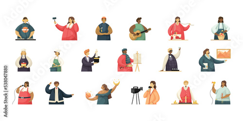 Vector set of illustrations of professional creative workers. Flat style