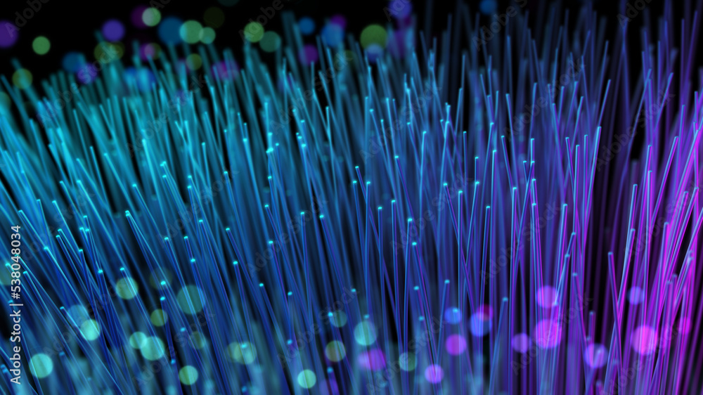 Fiber optic background, Selective focus, 3d rendering.