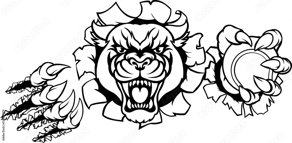 Black Panther Tennis Mascot Breaking Background Black Panther Tennis Mascot Breaking Background