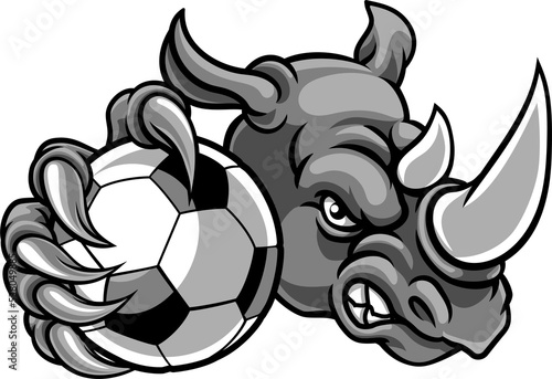 Rhino Holding Soccer Football Ball Mascot photo