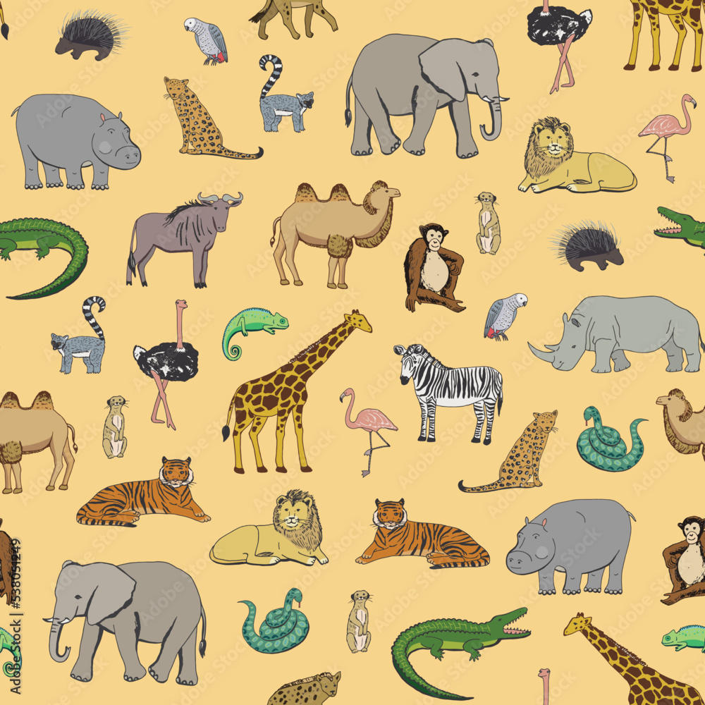Obraz premium African animals vector seamless pattern.