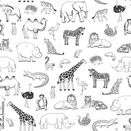 African animals vector line seamless pattern. © GooseFrol