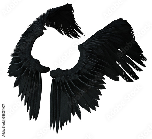 3D Rendered Black Fantasy Angel Wings Isolated On Transparent Background - 3D Illustration