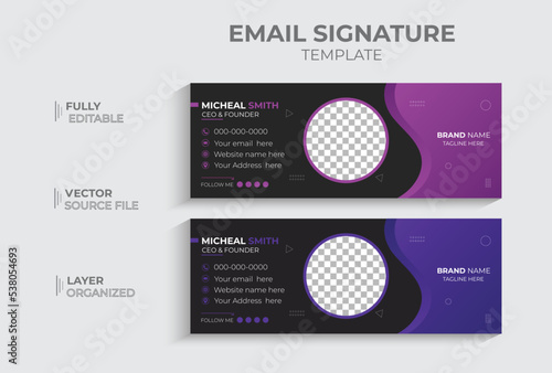 Professional email signature business design template, creative  web social media cover simple and elegant, corporate webmail vector, horizontal e-footer