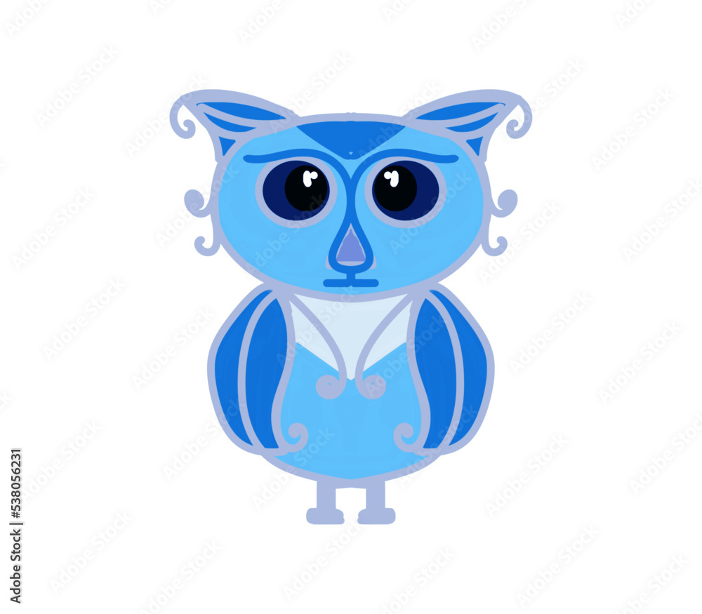 Owlet, Christmas toy for the holiday, cartoon color drawing of the character, on a transparent background, for printing and design