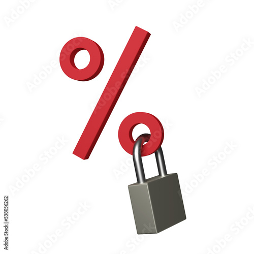 Konstfotografi Red percentage symbol icon with lock isolated on  background