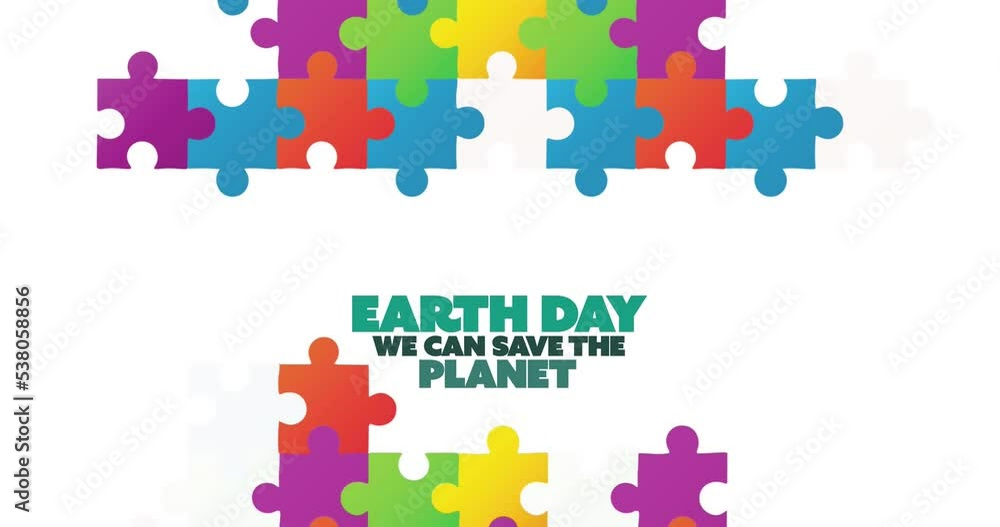 Animation of earth day text over puzzle