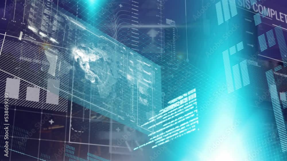 Animation of data processing over cityscape Animation of data processing over cityscape