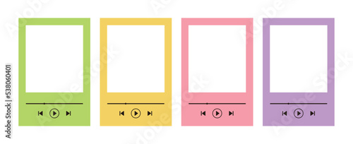 A set of photo frame design illustrations of a colorful music player concept. There is a blank space.