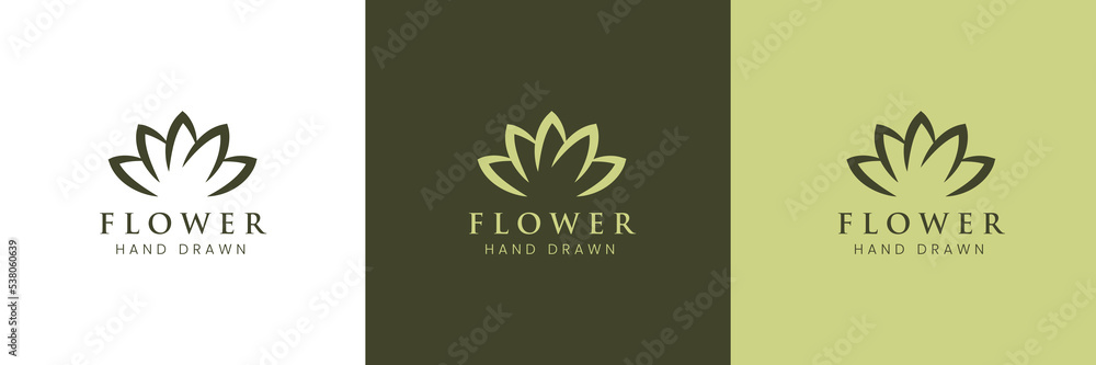 Lotus Flower Logo abstract Beauty Spa salon Cosmetics brand Linear style. Looped Leaves Logotype design vector Luxury Fashion template