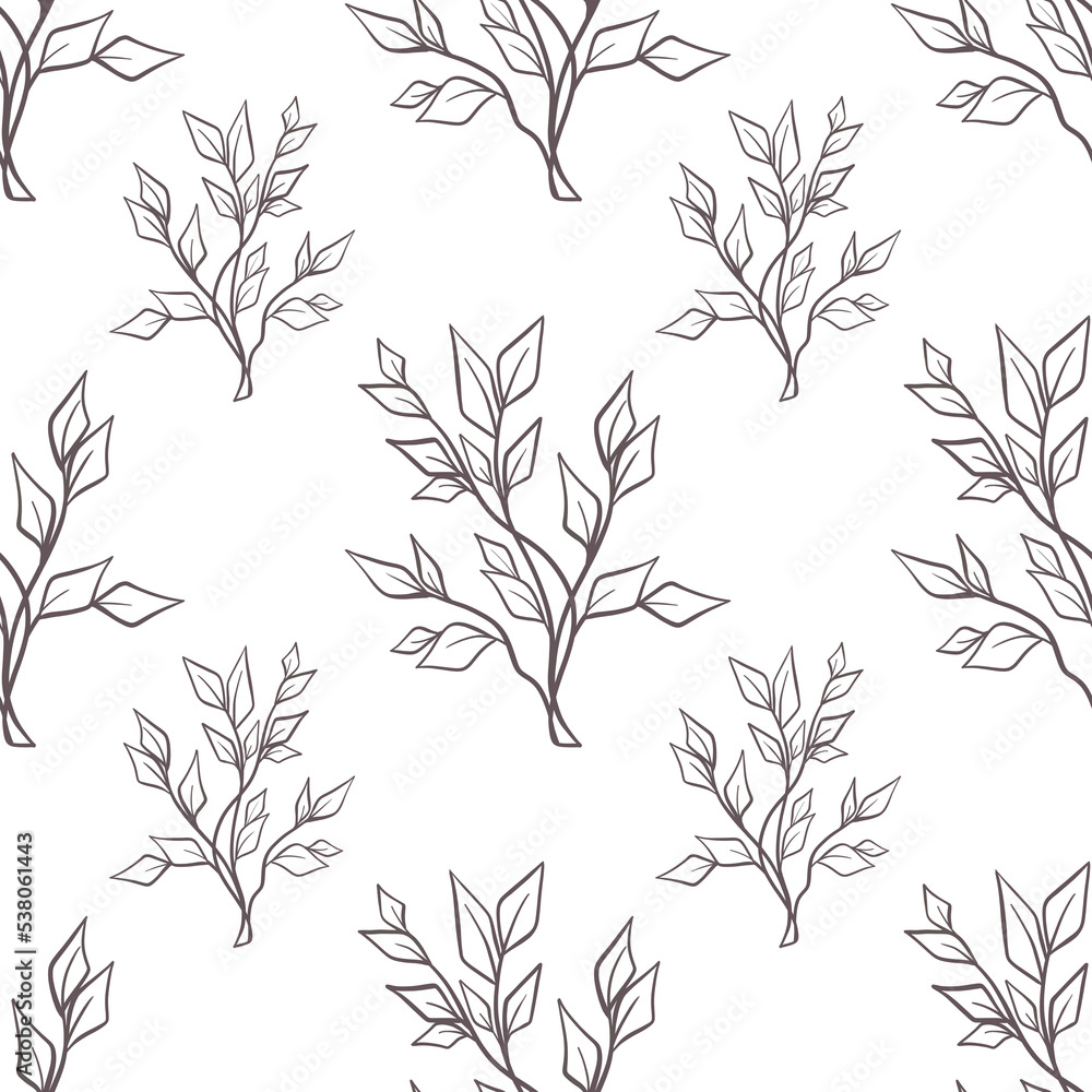 Seamless botanical pattern with flowers, leaves and herbs. 