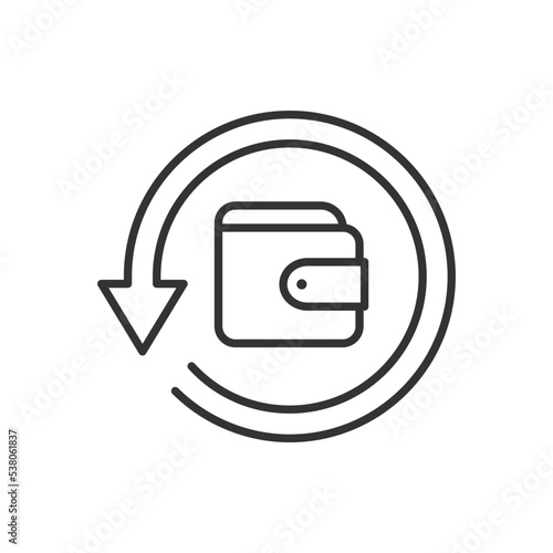 Wallet in circular arrow. Reload payment icon concept isolated on white background. Vector illustration