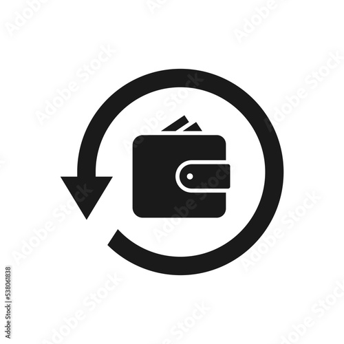 Wallet in circular arrow. Reload payment icon concept isolated on white background. Vector illustration