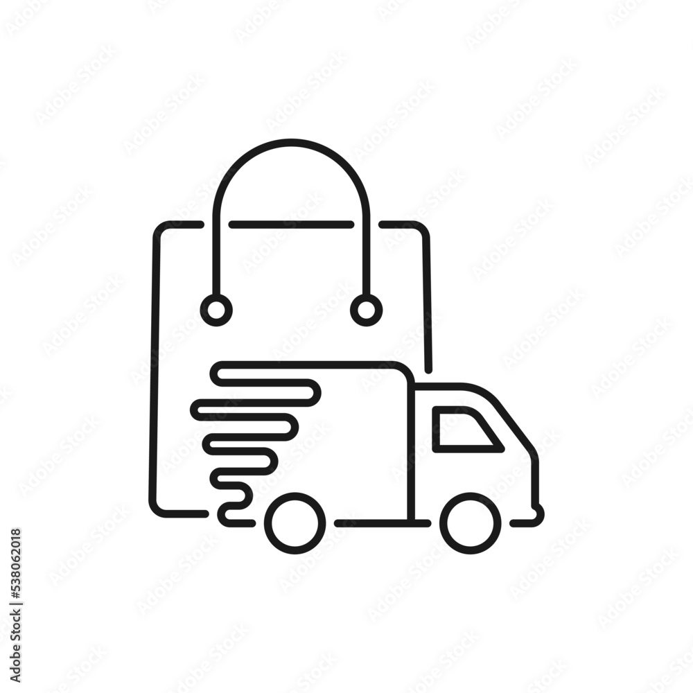 Shopping bag with truck. Package delivery icon concept isolated on white background. Vector illustration